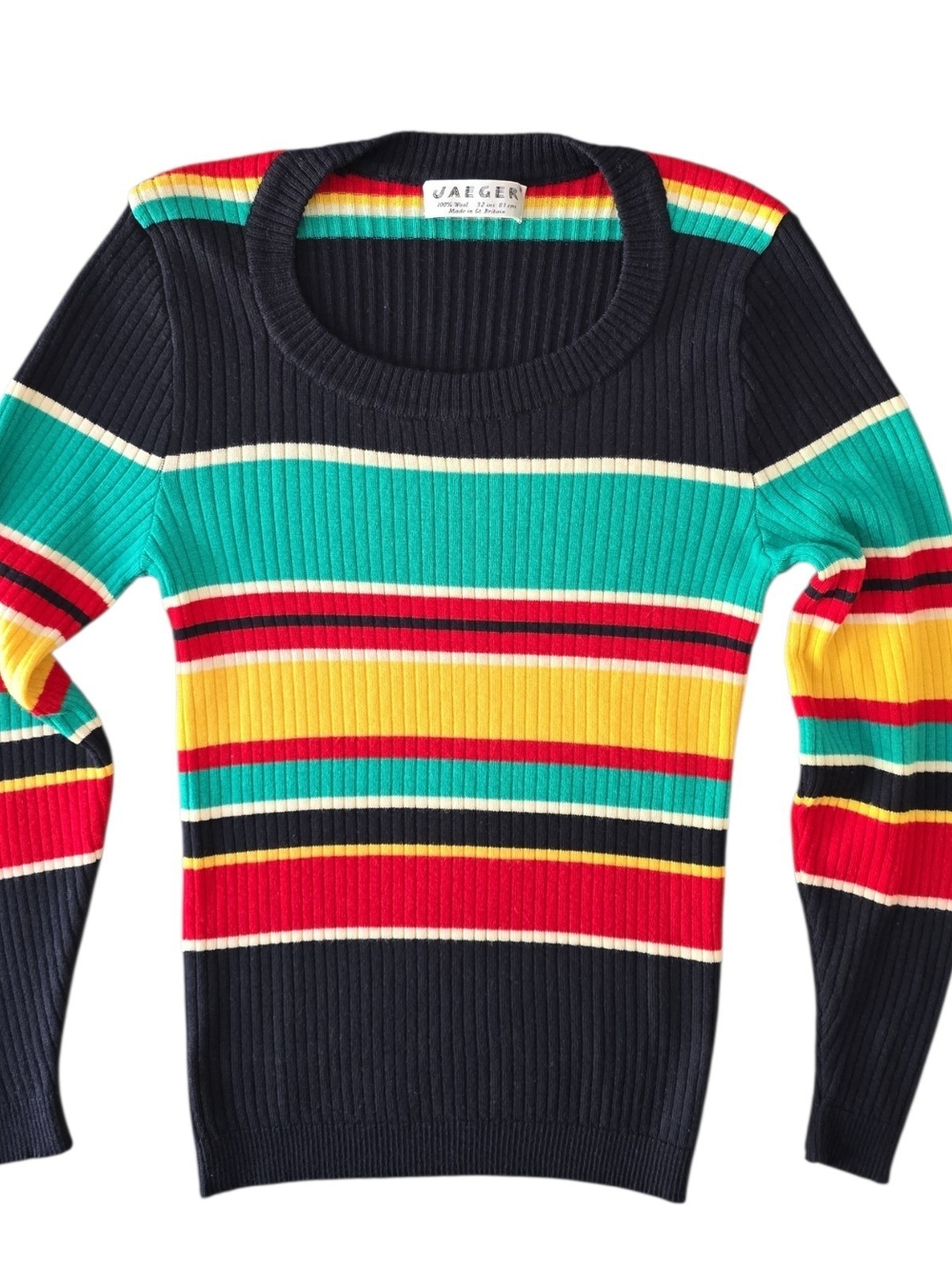 Vintage Jaeger 100% Wool Striped Sweater Made in Great Britain XS/S